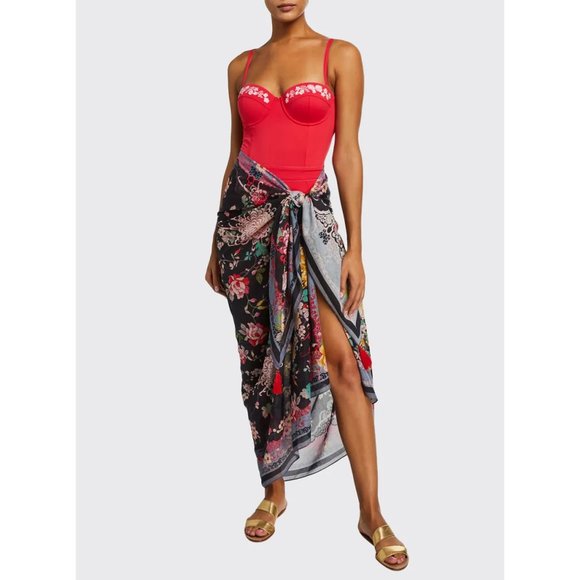 Johnny Was Mono Floral-Print Sarong Coverup